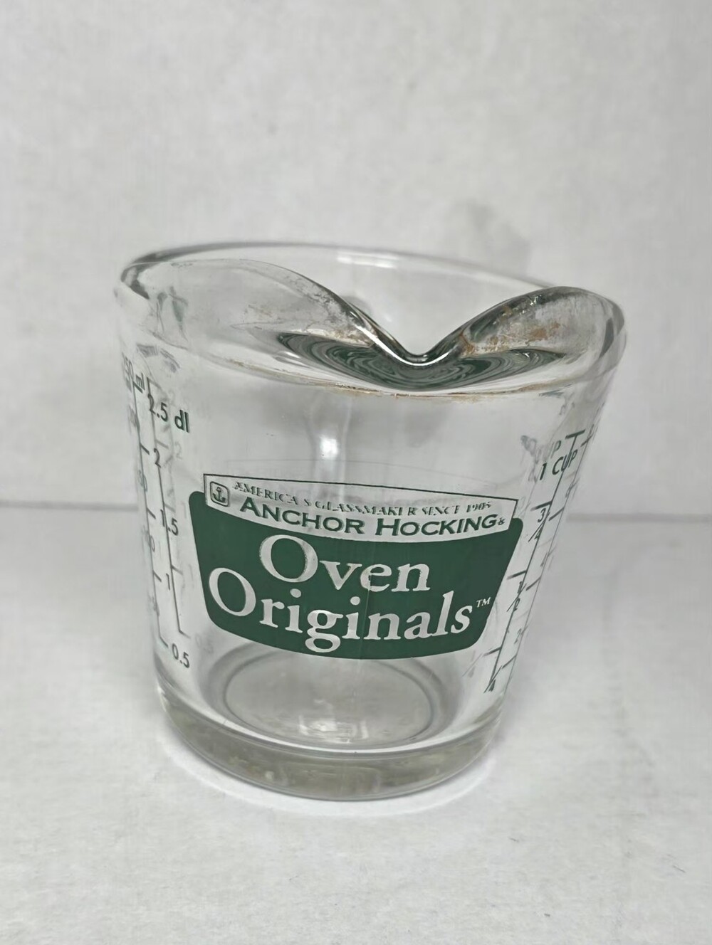 Vintage Anchor Hocking Glass 1 Cup Measuring Cup Green Lettering #496